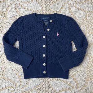 Ralph Lauren Baby Girl 2t Navy Blue Cable Knit Classic Cardigan Sweater
